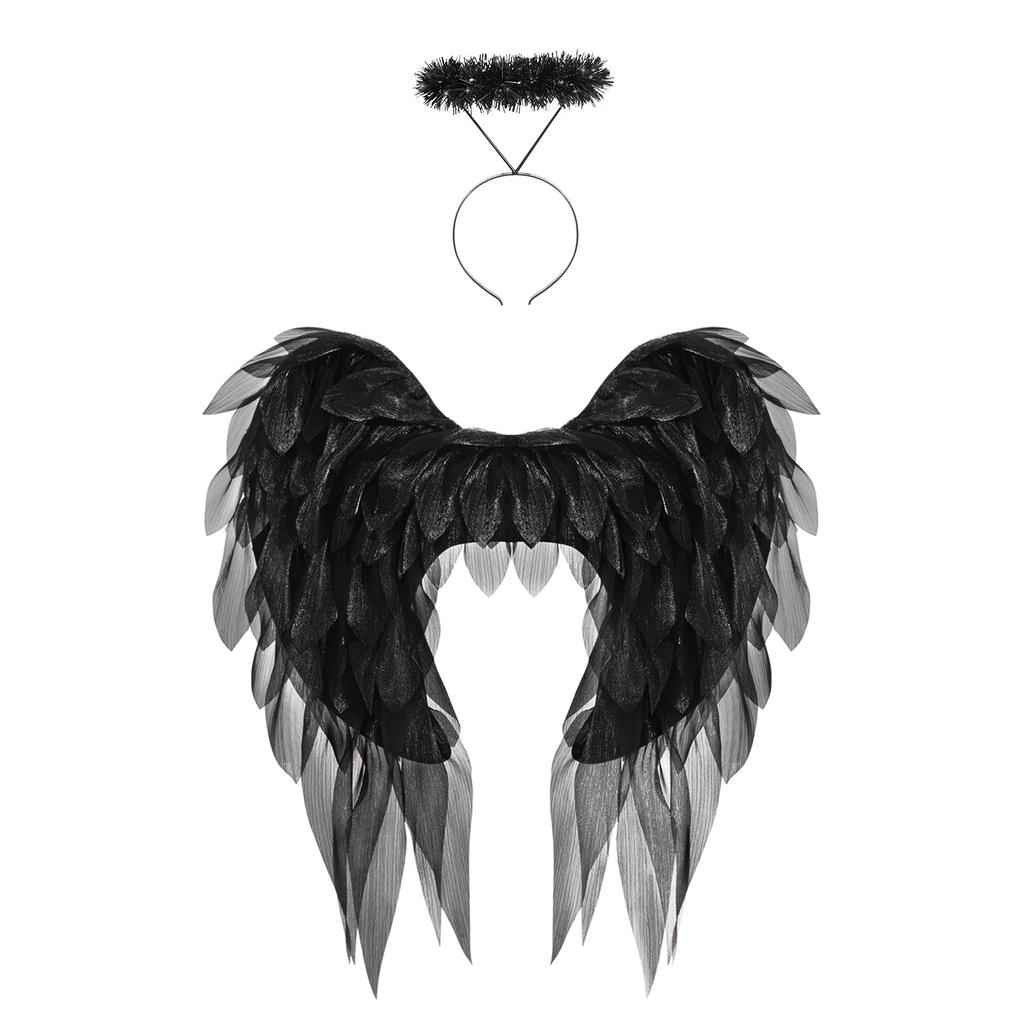 Realistic Black White Organza Angel Wings Cosplay Accessories Holiday Party Masquerade Decor