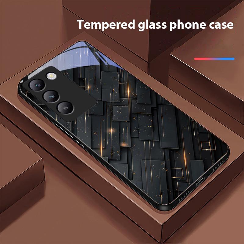 Meteor Golden Bead For Y72 33S 11 03 36 96 Lite 35 16 Iqoo 12 V40 SE 5G 29 40 21 30 X80 Pro Vivo Tempered Glass Phone Case Black