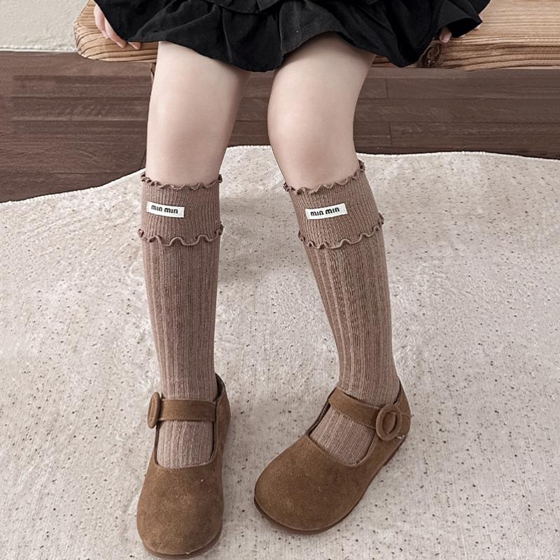 Children's Korean Retro Baby Girls Socks Set Cute Ruffle Solid Color Soft Cotton Princess Long Socks for Kids Autumn