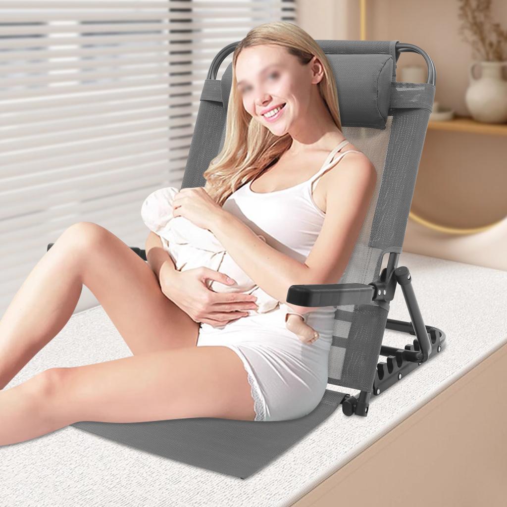 Grey Steel Adjustable Lifting Bed Backrest,8 Gears 86x36.5x70CM Portable Backrest Support With Armrest Free Standing for Bedroom