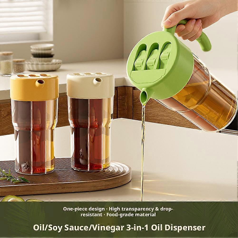 3-in-1 Oil and Vinegar Dispenser - Leakproof Condiment Cruet with Independent Compartments