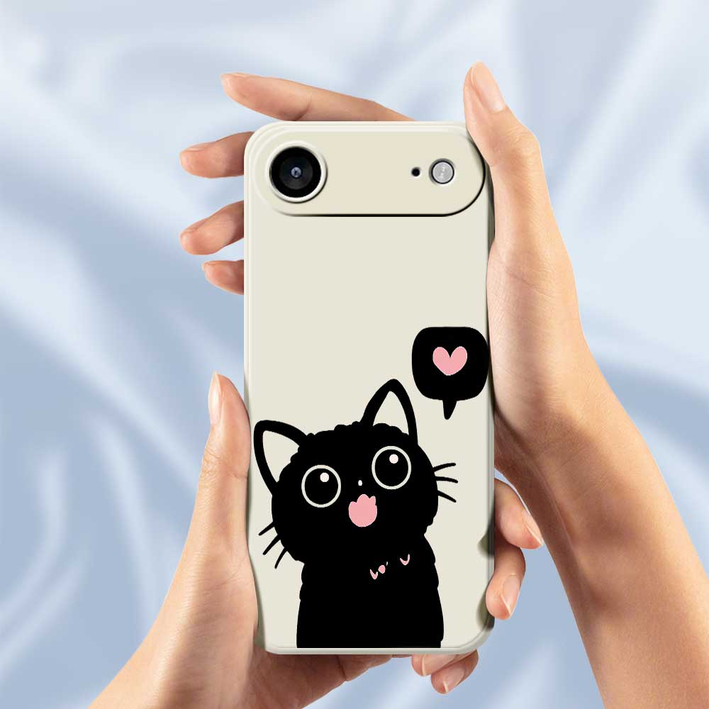 For iPhone 17 Air Case Love Black Cat Pattern Printing Straight Edge TPU Phone Back Cover