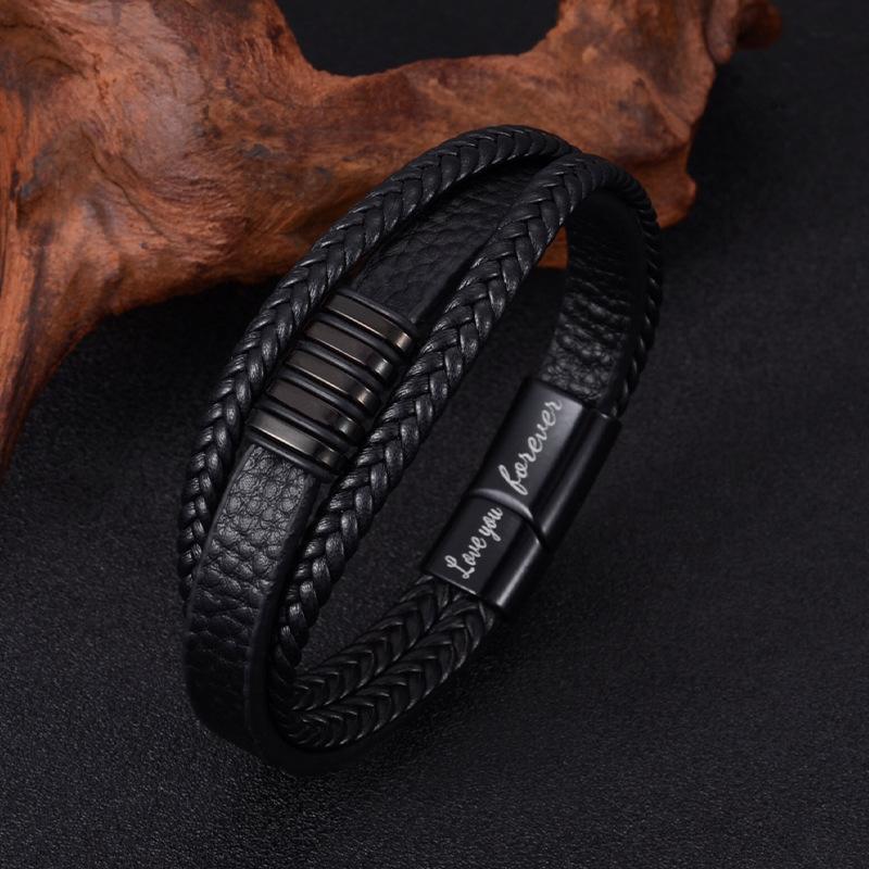 English Letter Leather Bracelet Handmade Woven Men's Bracelet Magnetic Clasp Bracelet Jewelry