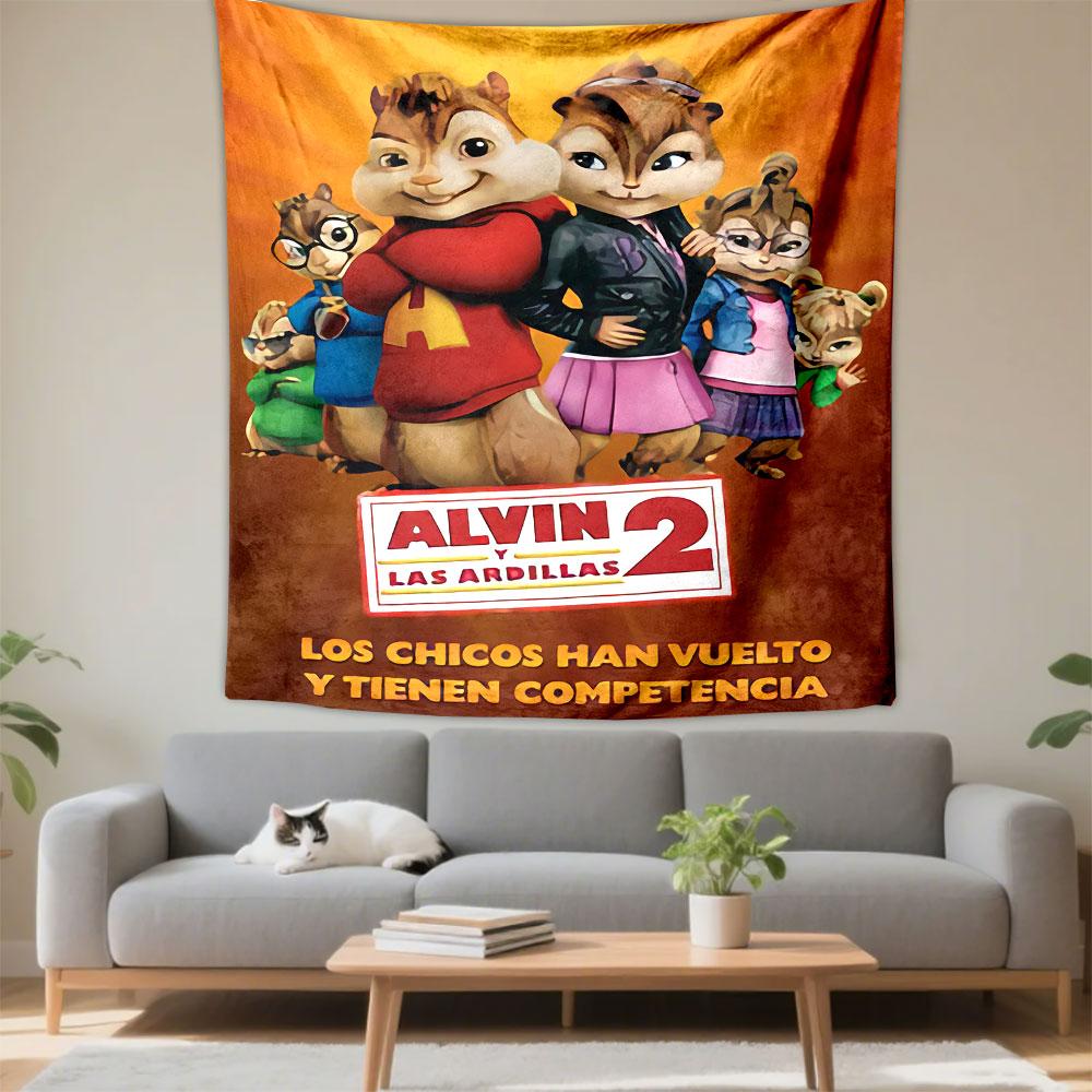 Alvin and the Chipmunks 2 Tapestry Wall Hanging, Singing Chipmunks Comedy Movie Art, Fun Family Wall Decor for Kids Bedroom Playroom