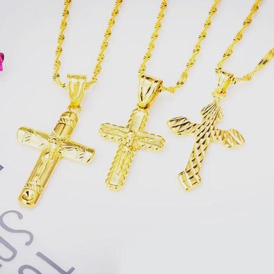 Vintage-Halskette mit goldenem Sandkreuz-Anhänger für Männer und Frauen – Kupfer-Imitat-Gold, perfekt für Paare, neues trendiges Accessoire