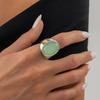 SHIXIN Vintage Oval Green Resin Finger Ring Women Minimalist Geometry Irregular Silver Color Rings Wedding Party Jewelry Gifts