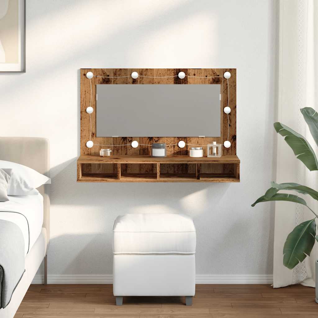 Mirror Cabinet With LED Lights Old Wood 90X31.5X62 Cm