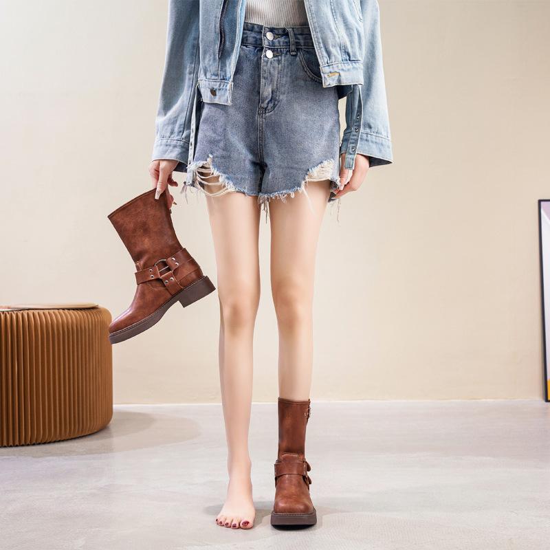 Läderbältesspänne Martin Boots Dam 2025 Brittisk Retro Mellanhöga Stövlar Korta Stövlar Platå Western Cowboy Stövlar Riddarstövlar