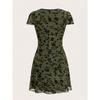Damen Sommer Sexy Blumen bestickt V-Ausschnitt Farbe Kontrast Rand A-Linie Kleid