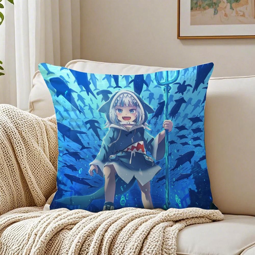Cute Japanese Anime Hololive GGawr Gura Cushion Cover Pillowcase Antidustmite living Room Sofa Decor Cushion Room