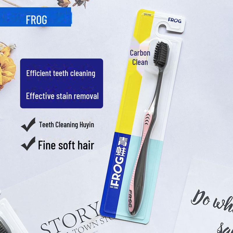 Frog Charcoal Toothbrush Set: Soft Bristles for Gum Protection, Interdental Cleaning & Stain Removal