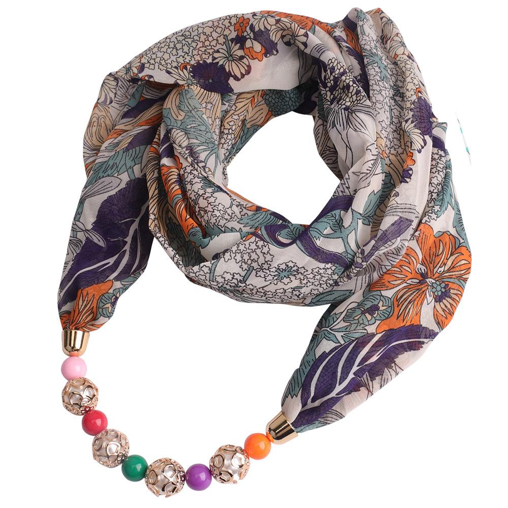 Chiffon Scarf Spring and Summer Women's Pearl Necklace Pendant Scarf Rainbow Scarf Clothing Accessories Scarf