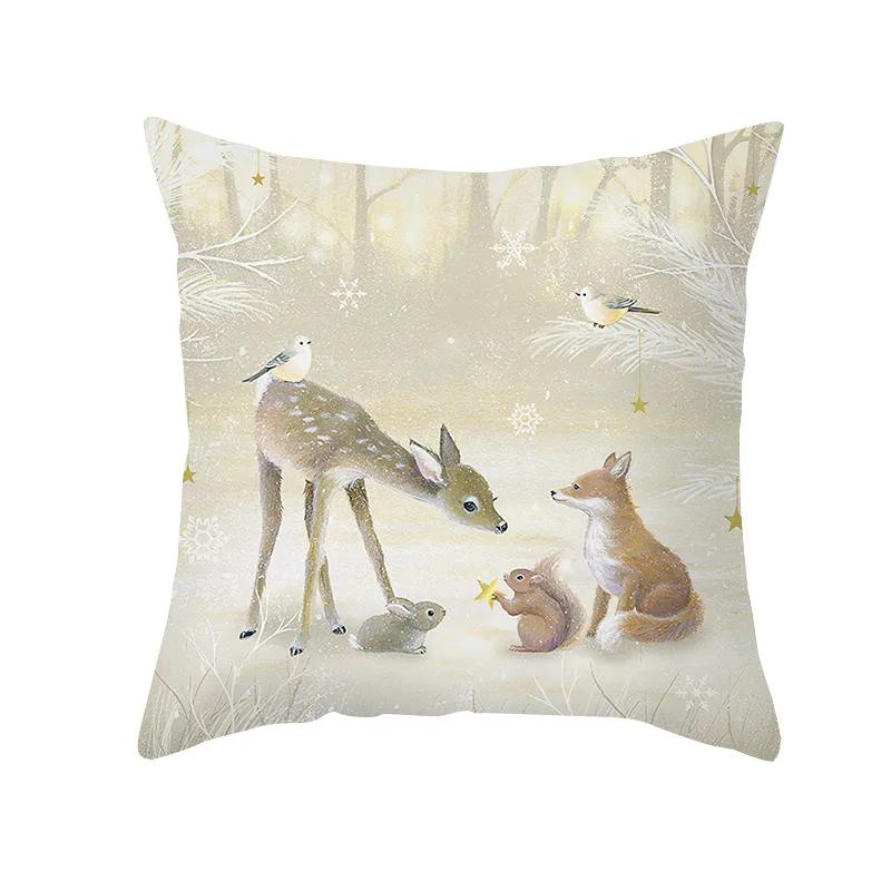 Christmas Cushion Cover Xmas Gifts Home Decor Animals Throw Pillow Cover Rabbit Deer Horse Fox Snowman Angel Printed Pillowcases