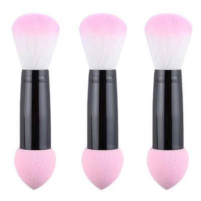 3Pcs Professional Blusher Brush Nylon Make Up Brushes Two Head Metal Cosmetic Tools with Sponge