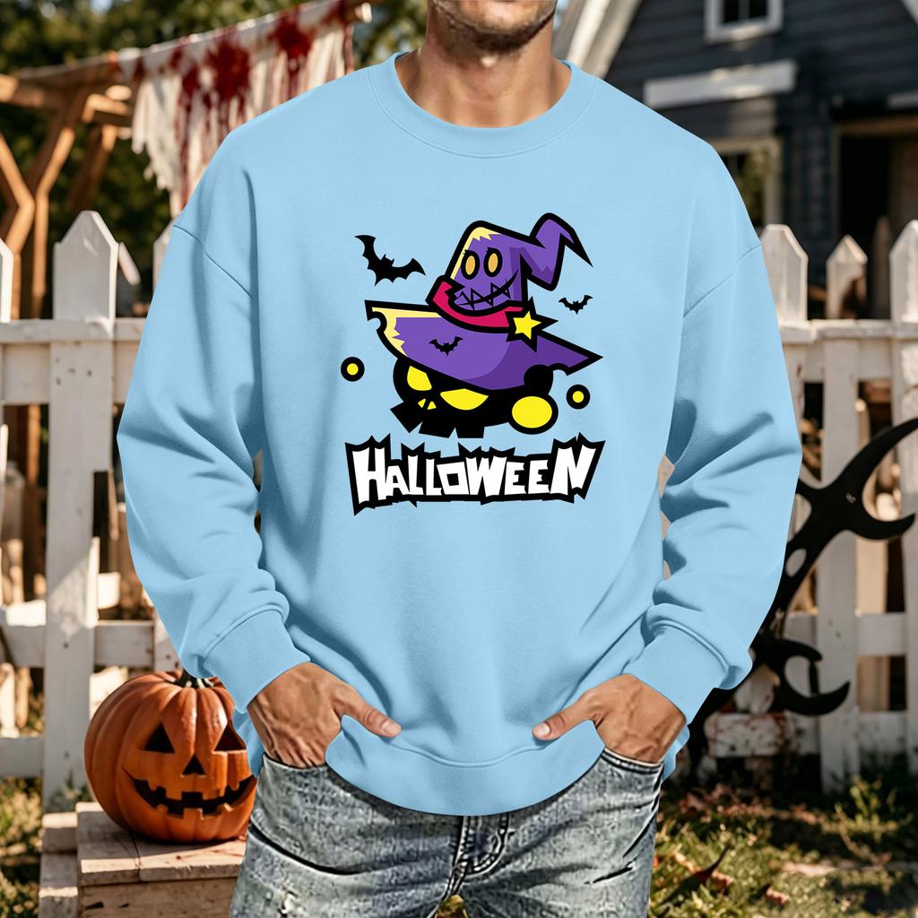Men's Halloween Printed Long Sleeve T-Shirt Crewneck Casual Sports Top Unisex for Couples