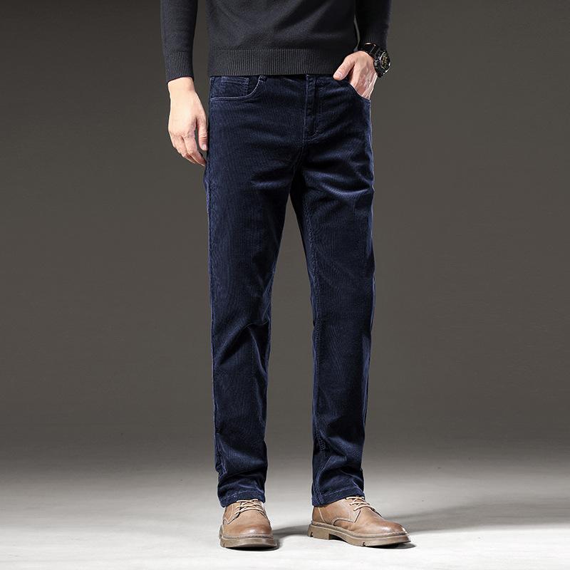 2024 Spring And Autumn Men'S Thick Corduroy Pants With Velvet, Straight Tube Business Outerwear, Velvet Casual Pants