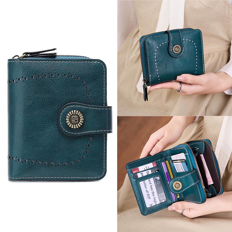 2025 Fashion Women's Cutout Short Wallet with Large Capacity Zipper Coin Purse and Retro Card Holder