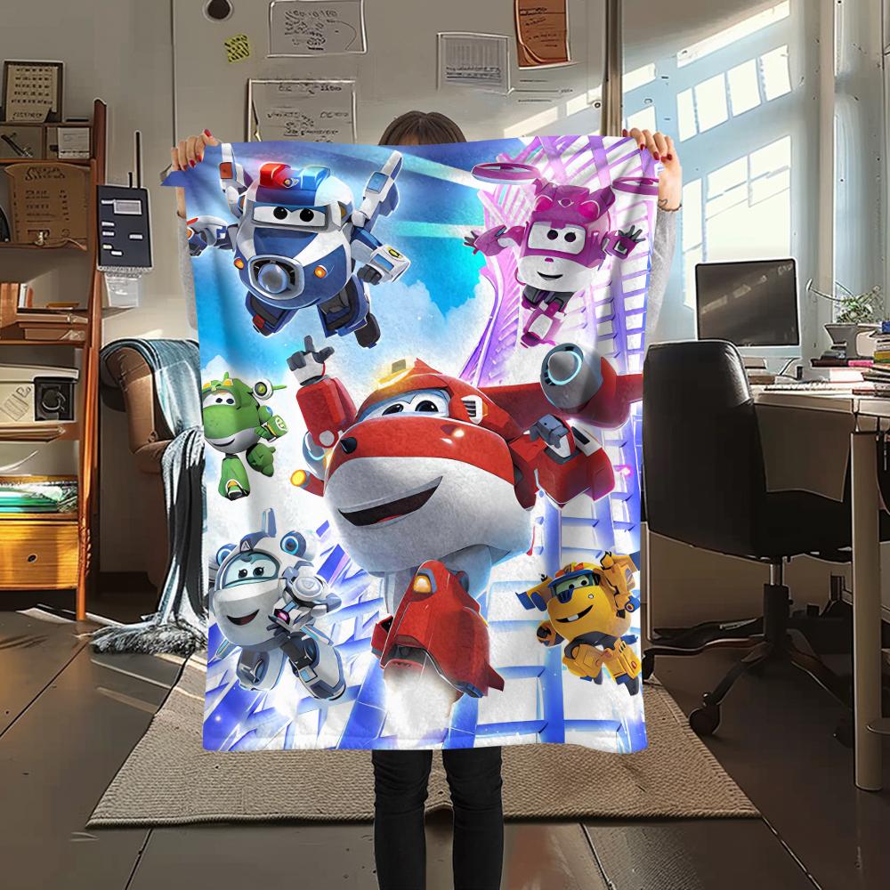 1 ks Flísová deka s potiskem Super Wings, Vysoce kvalitní, Pohodlná pro všechna roční období, Domácí dekorace, Teplo a pohodlí, Perfektní jako vánoční dárky