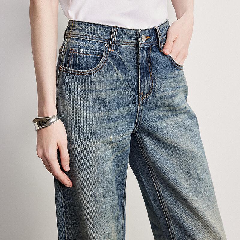 ChuYu Women's Light Blue Faded Wide-Leg Jeans