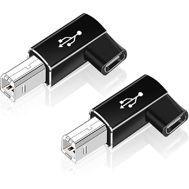 AreMe 2 шт. Адаптер USB B на USB C, Угловой 90 градусов, Тип C Female на MIDI-конвертер, Совместим с принтерами, электропианино, ноутбуками и многим другим Right Angle