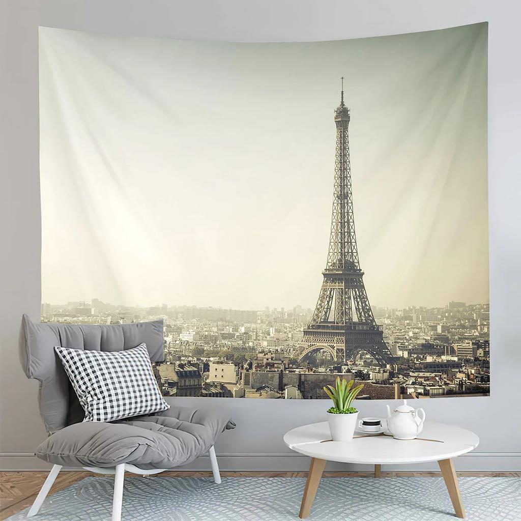 Paris Eiffel Tower Tapestry Sunset Night View Tapestry French Landmark Tapestry Living Room Bedroom Dorm Wall Hanging Blanket