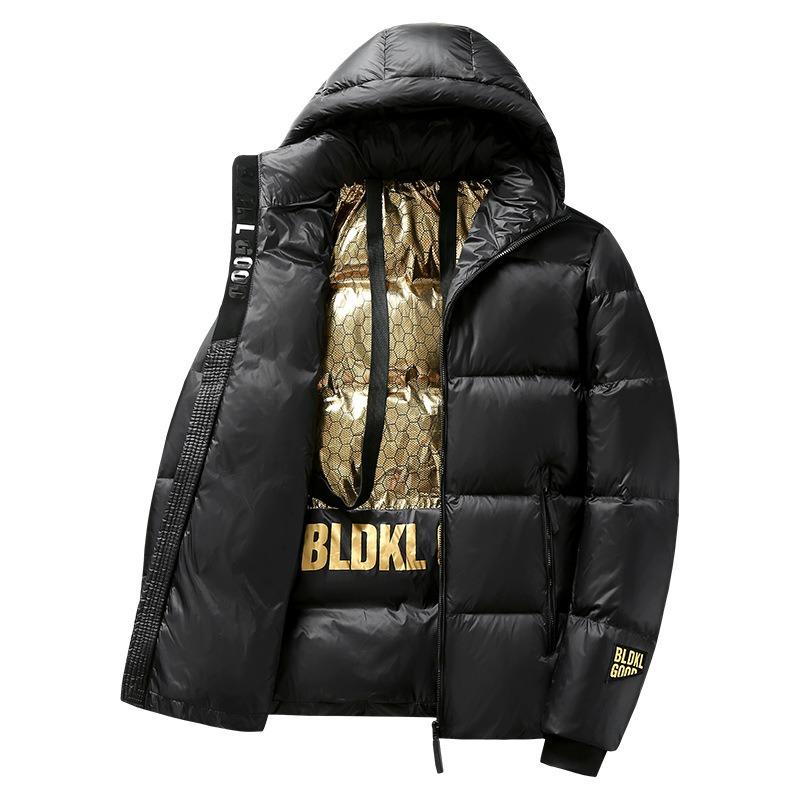 New winter black and gold down jacket men's and women's long trendy brand warm thickened white duck down hooded jacket men's clothing