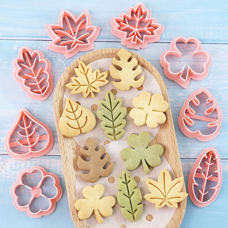 8 Pieces Cute Leaves Cookie Cutters For Baking Cookie Mould Press Leaves Cookie Mould Set Kitchen Tools Plastic Cookie Stamps