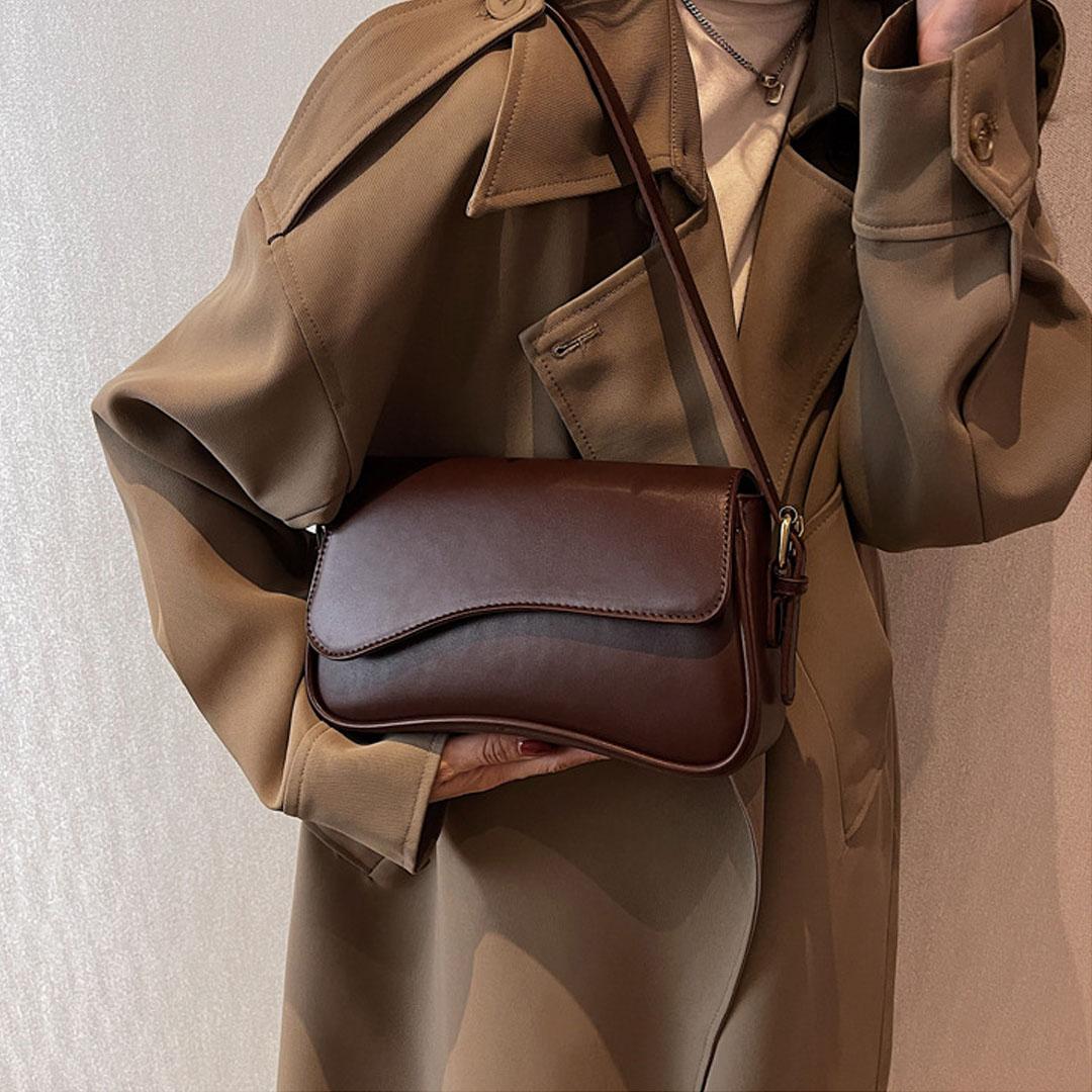 

New Headless Underarm Bag Fashi Solid Color Artistic Stick Bag Simple Maillard Series Women s Single Shoulder Crossbody (20cm<Max Length<30cm) кавовий