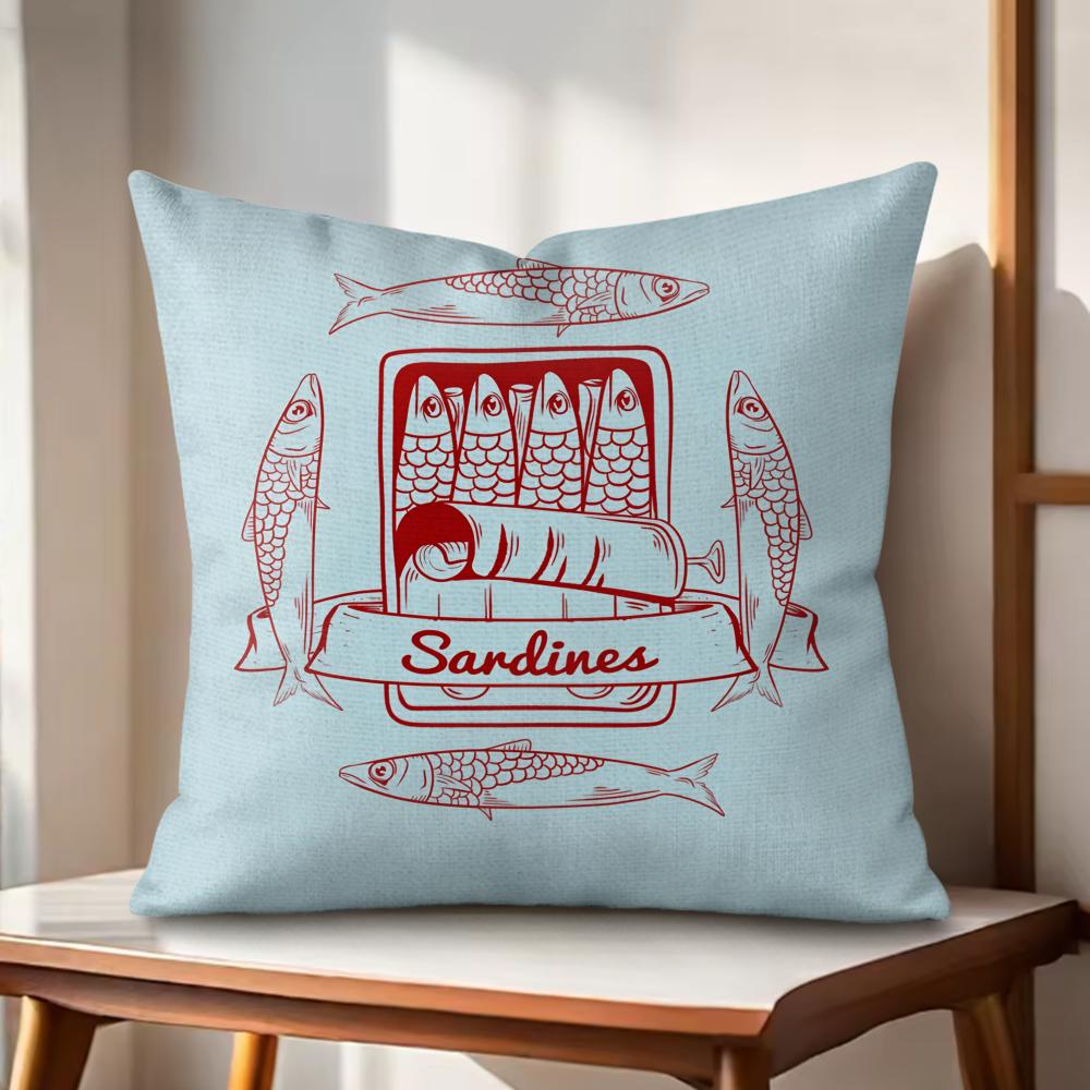

Sardines Art Cushion Cover Natural Linen Organic Fabric DoubleSided Printing Couch Pillow Covers Home Decor 30x30cm