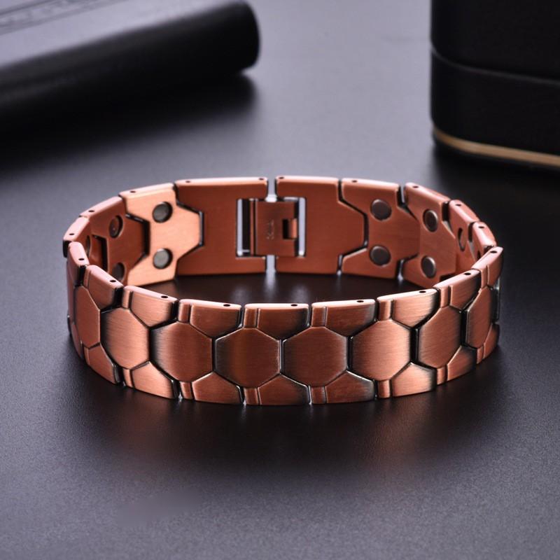 Adjustable Wide Titanium Steel Copper Magnetic Bracelet Men Women Vintage Style Geometric Fashion Accessory