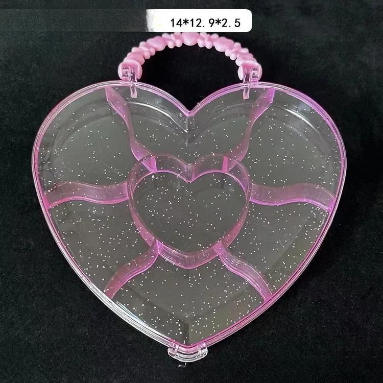 

1 шт., симпатичный розовый прозрачный пластиковый ящик для хранения цветов в форме сердца, заколка для волос для девочек, резинка, бисер, многофункциональный органайзер для классификации
