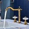 Tuqiu Gold Bathroom Faucet Total Brass Widespread Basin Faucet Black Sink Faucets 3 Hole Faucet Hot & Cold European Style
