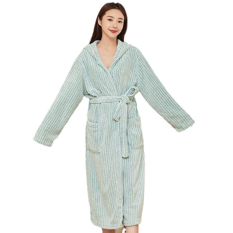 Coral Velvet Thickened Women's Bathrobe, Long Soft Nightgown, Couple's Robe, Comfortable Homewear