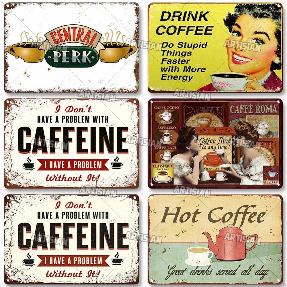 Vintage Coffee Metal Tin Sign 1pc - Retro Tea Time Poster, Decorative Plate, Industrial Wall Decor for Home/Bar/Cafe