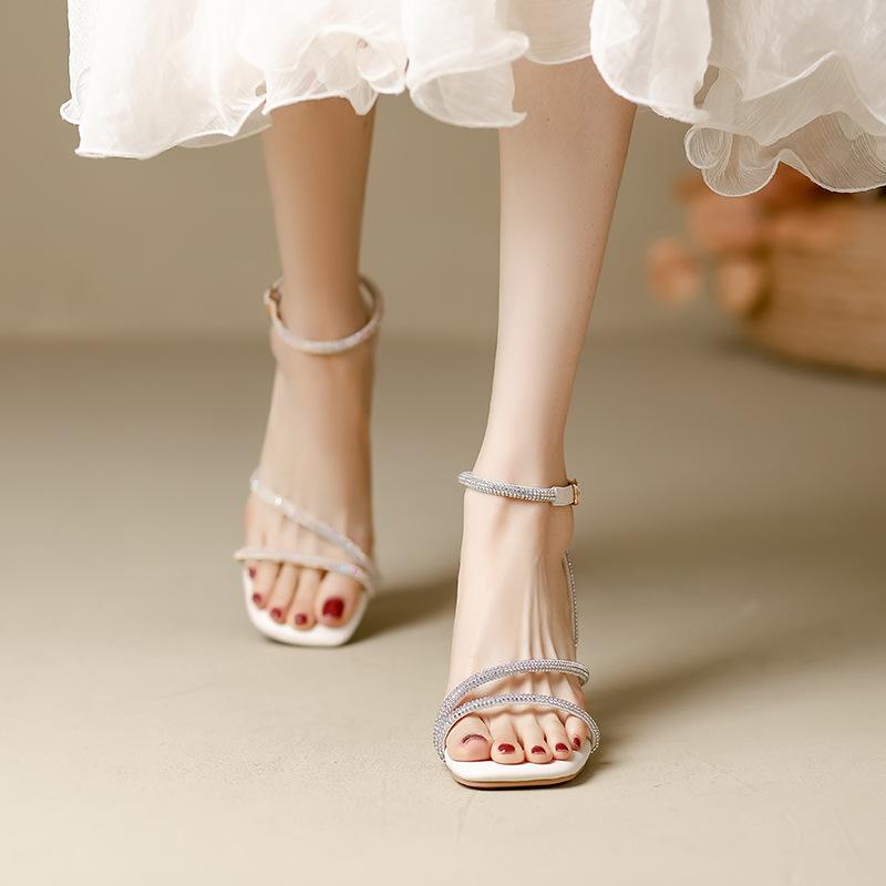 Fashion sexy ladies crystal band high heels shoes ankle strap sandals women perspex clear heel gladiator sandalias mujer party shoes