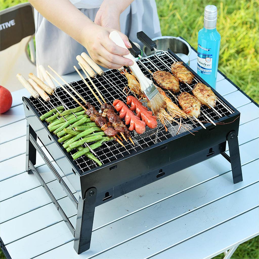 Prenosný gril na drevené uhlie z nehrdzavejúcej ocele Malá mini súprava nástrojov na BBQ Vonkajšie varenie Kempovanie Piknik Pláž Prenosný gril