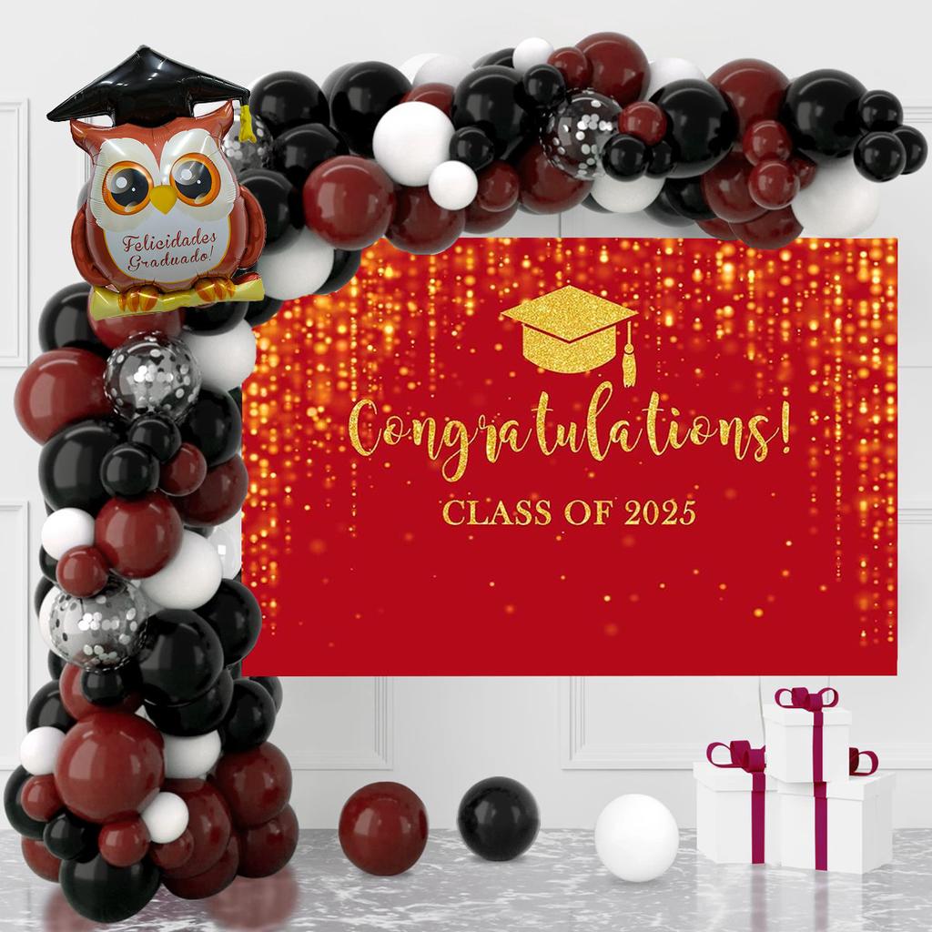 Bakgrundsduk för examenssäsong Svart Guld Tema Med Ballongset Skolgårdsfest Festival Ceremoni