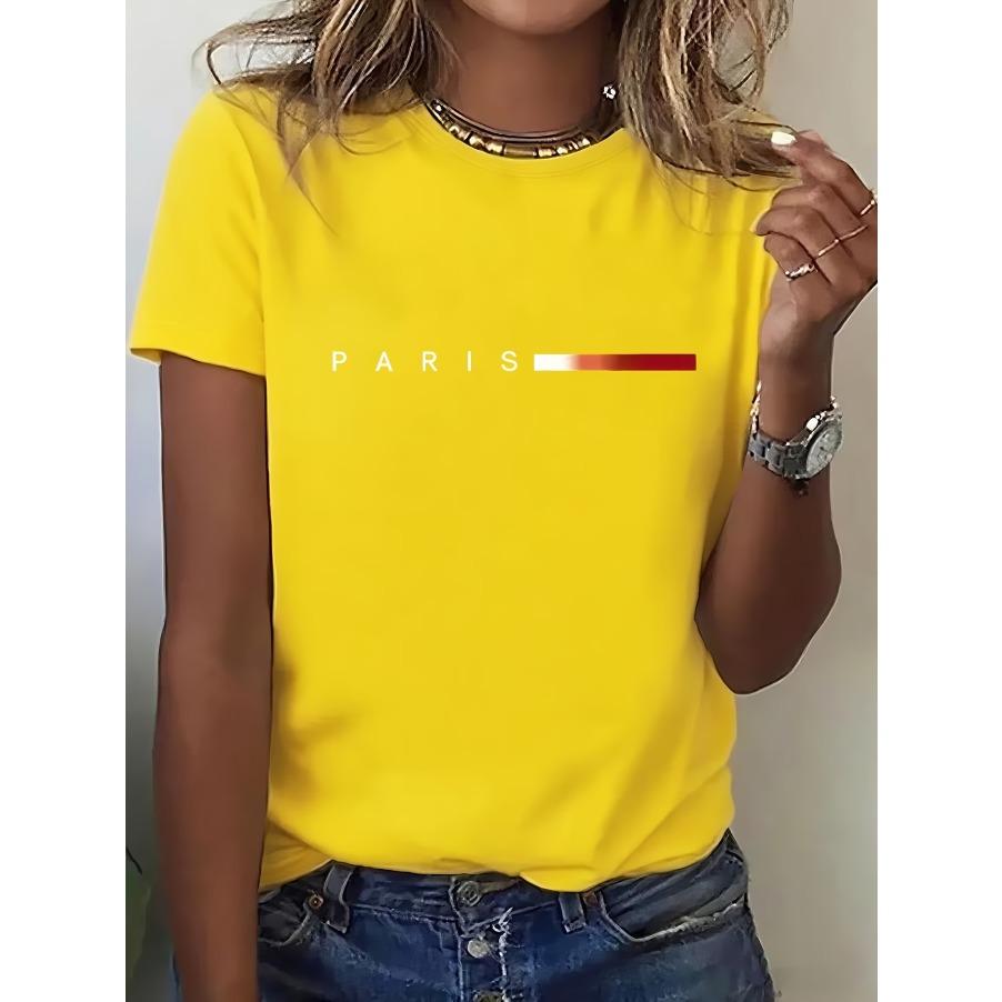 Women's Summer T-shirt - Paris Minimalist Gradient Pattern - Beautiful Women's Round Neck Casual Sports, Comfortable Short Sleeves for All Seasons