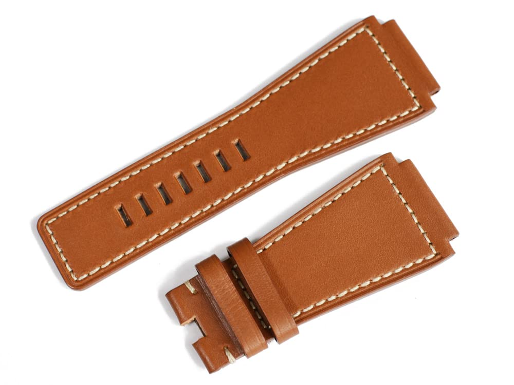 

[Import King Original] Watch Parts - Compatible with Bell & Ross BR01, BR03 - Genuine Leather Strap - Aftermarket - Light Brown - 24mm