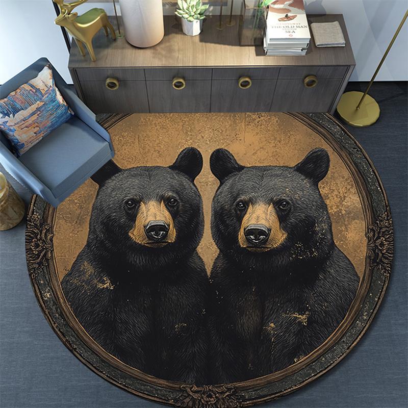 Black Bears Round Area Rug,Carpet Rug for Living Room Bedroom Sofa Playroom Decor,Non-slip Floor Mat
