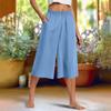 Feamle Casual and Versatile Wide Leg Pants with Pockets Lightweight High Waisted Loose Cropped Capris