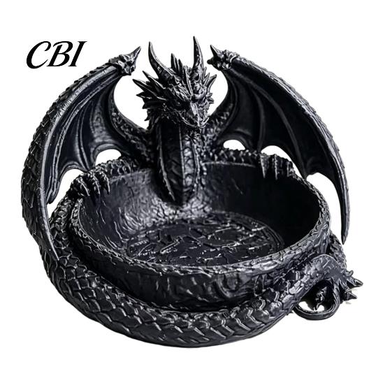 Bedside Table Accessory Tray Gothic Dragon Jewelry Tray, 3D Printed Figurine, Mythical Creature Desktop Textured Scale Storage Bowl Organizer for Keys