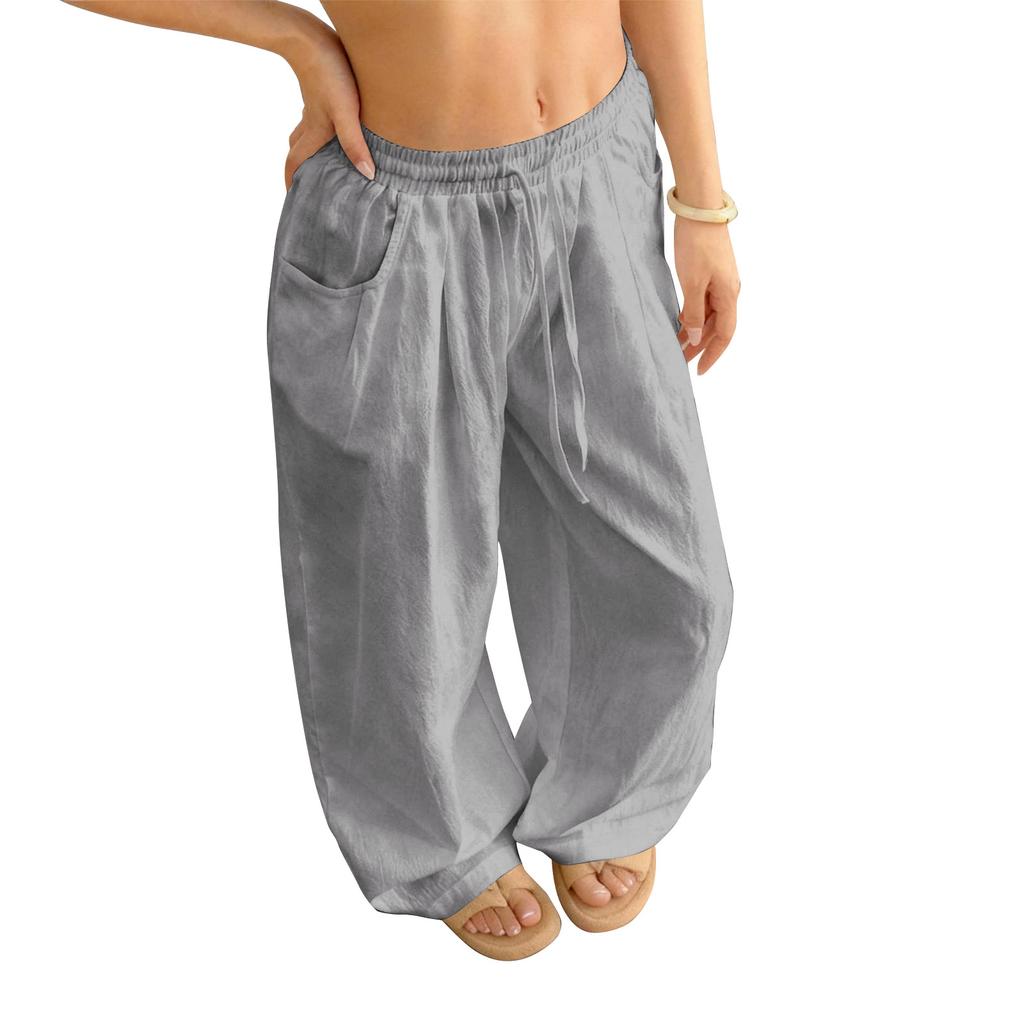 Women's Loose-fitting Wide-leg Pants, Casual Loose-fitting Pants, High-elastic Waistband, Long Pants With Pockets