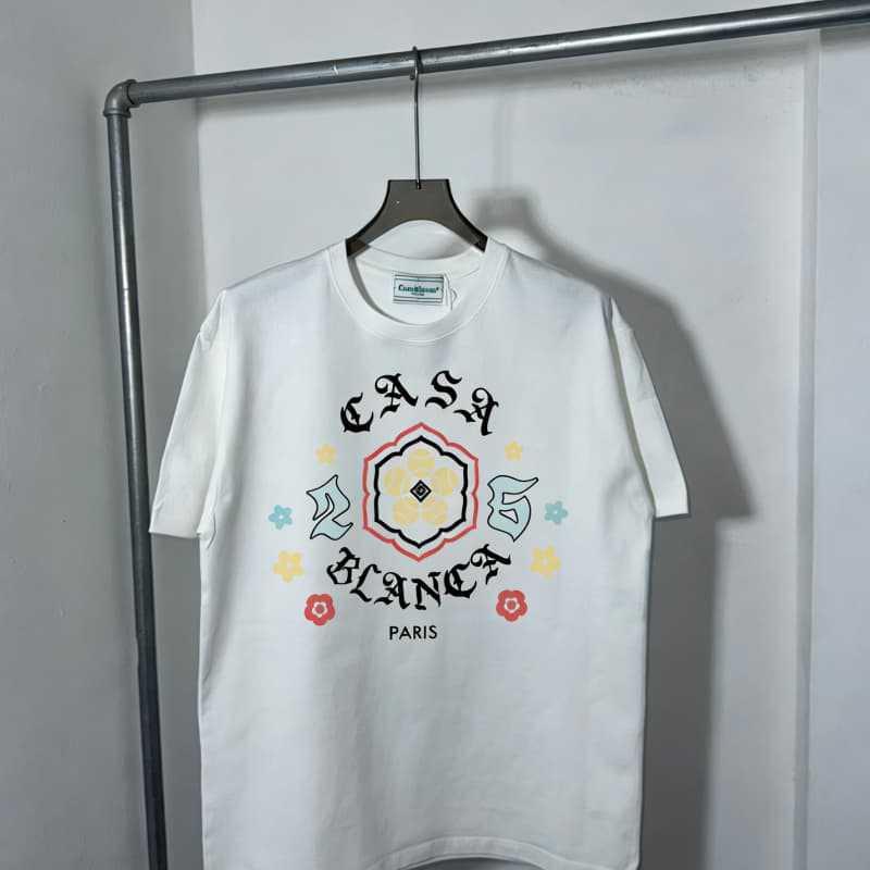 Casablanca Print Oversized Baumwoll-T-Shirt Unisex Lockere Passform 2026 Lässige Streetwear Jugendliche Erwachsene