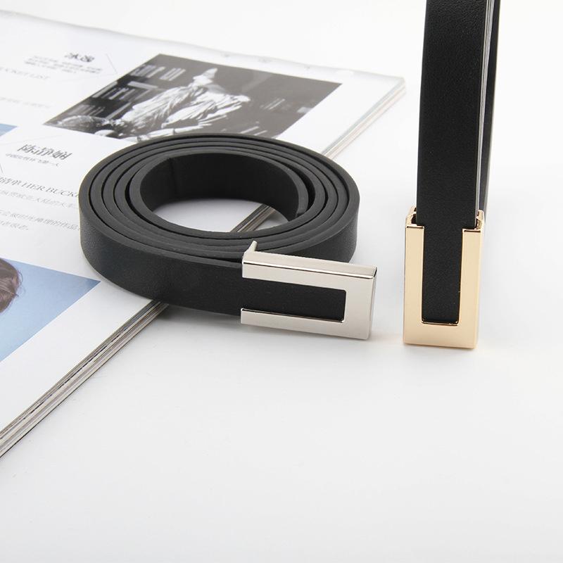 Women Thin Belt Metal Buckle Ladies Trouser Dress Decoration Waistband Vintage Casual Pu Leather Waist Belt