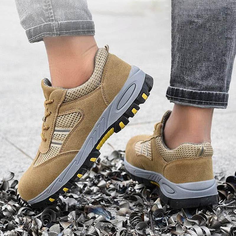 Oulylan Men Anti-smash Protection Footwear Lightweight Breathable Industrial Safety Shoes Wear Resistant Steel Toe Work Boots