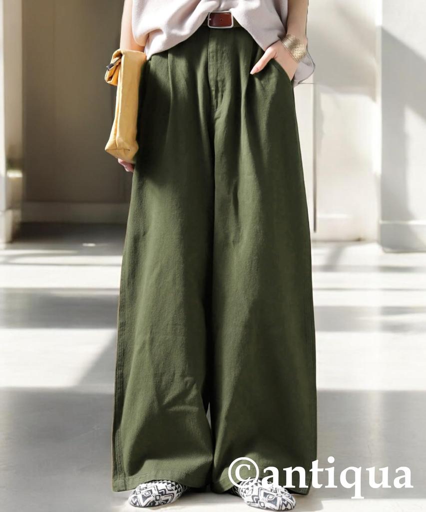 Antiqua Cotton Wide Leg Medium Khaki Women's Pants, YZ-00098, 02,