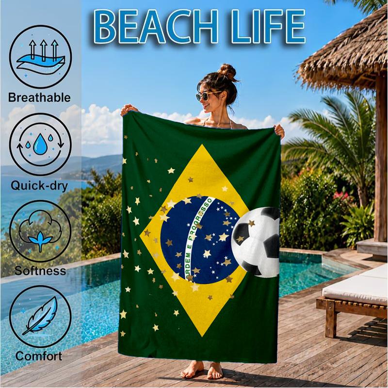 Brasilien Kunstwerk Gedrucktes Mikrofaser Strandtuch, Weich und Saugfähig, Schnelltrocknend, Ideal für Sommerreisen, Strand-Essentials, Schwimmbad