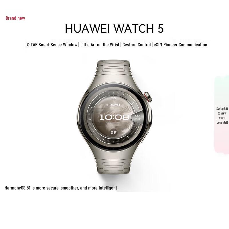 HUAWEI WATCH 5 46mm Titanium Silver eSIM Smartwatch (CN version)