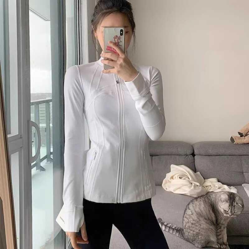Womens Fleece-Lined Yoga Jacket With Zipper Stretchy Slim Fit Long Sleeve Activewear Top Gym Workout